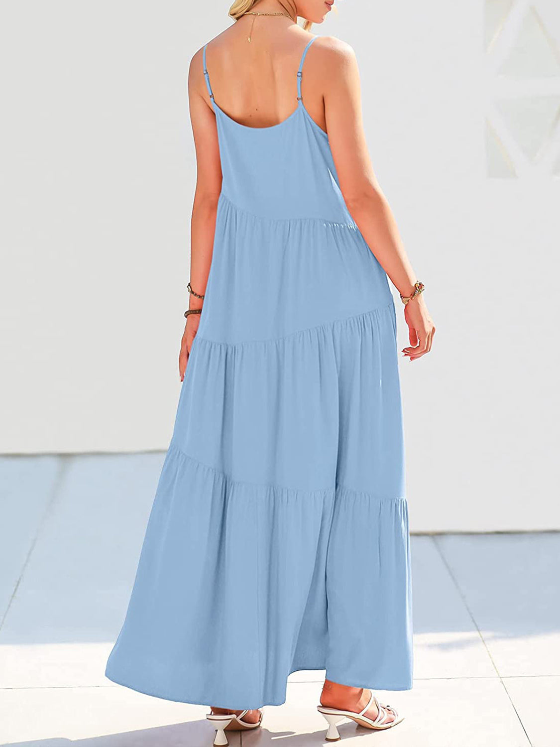 Full Size Ruched Tiered Spaghetti Strap Dress - store name